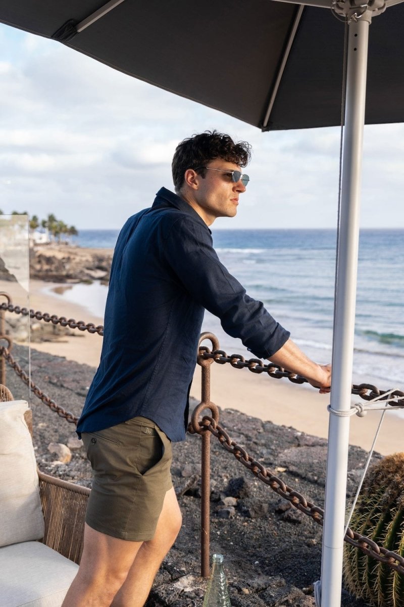 Linen Blend Button Through Shirt in Navy - TAILORED ATHLETE - ROW