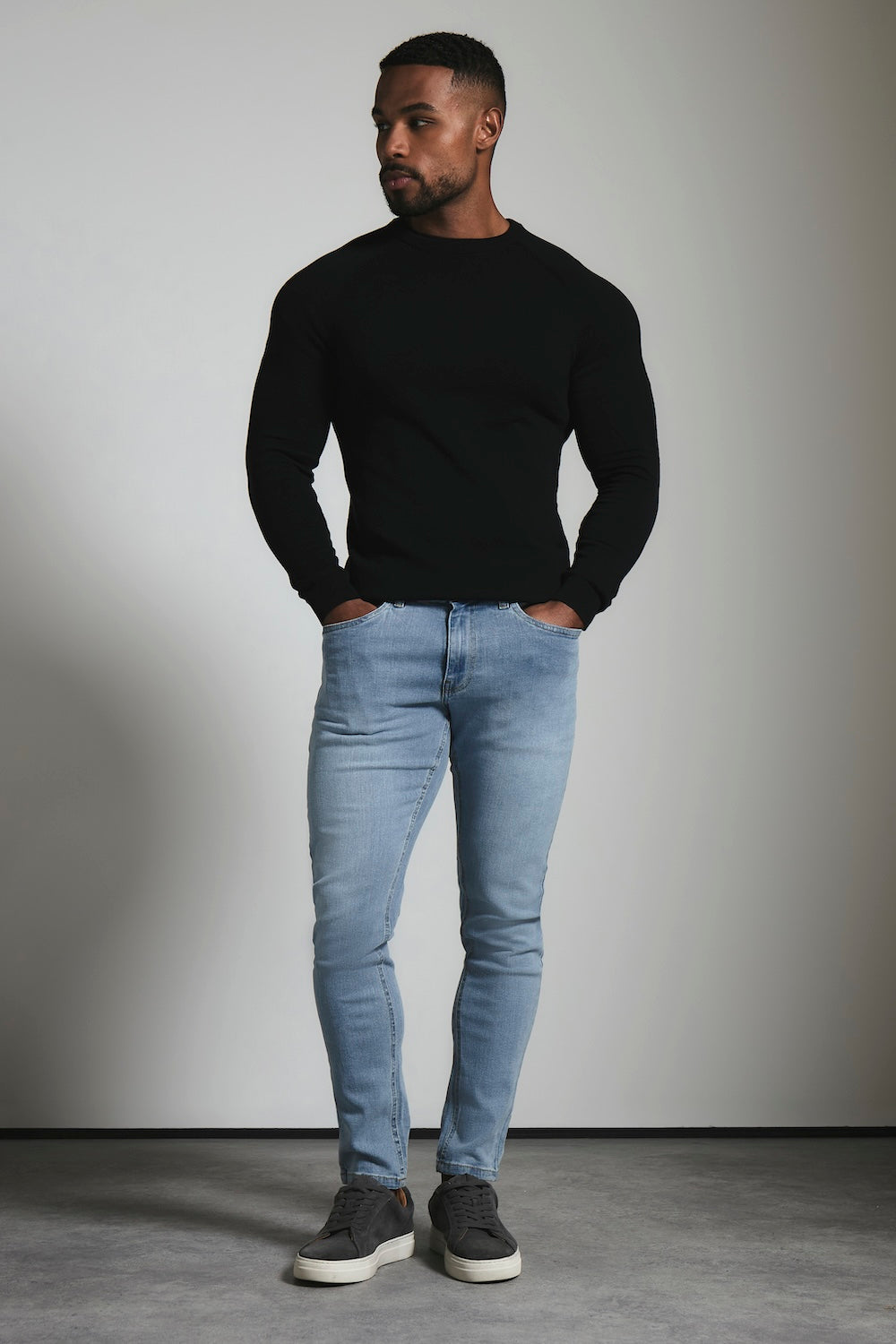 Muscle Fit Stretch Jeans in Light Blue