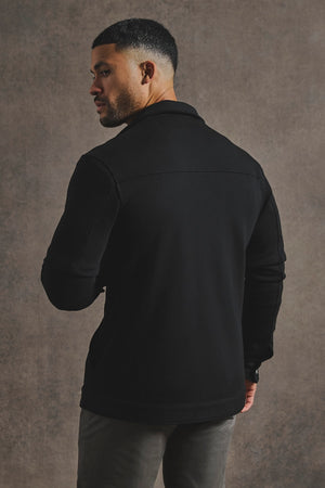 Lined Jersey Shacket in Black