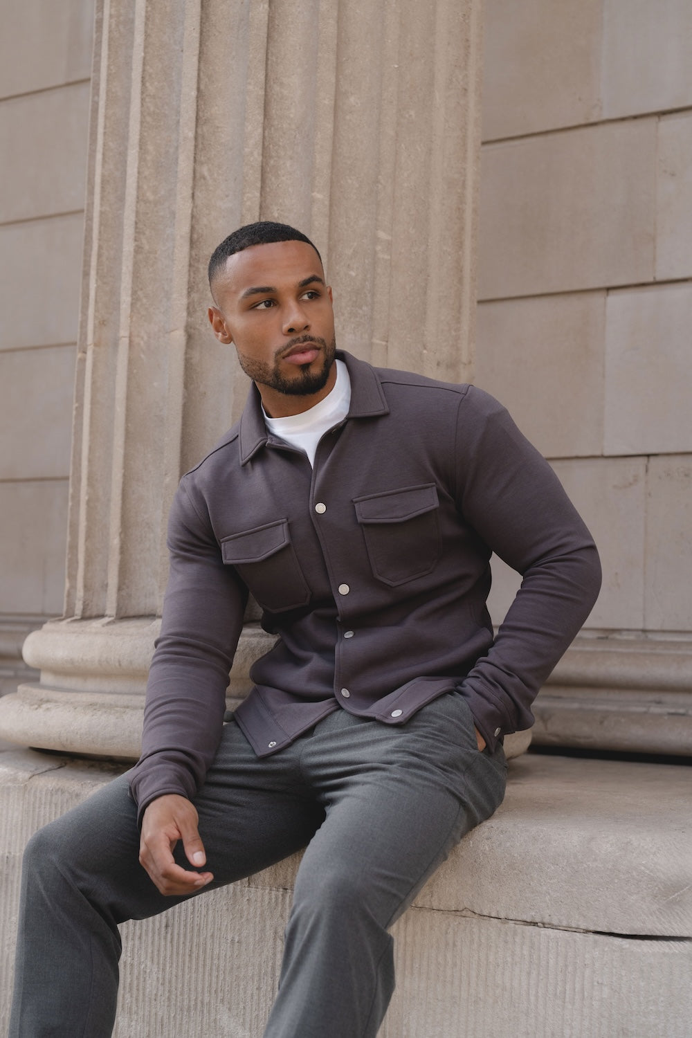 Lined Jersey Shacket in Dark Mole