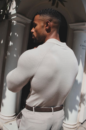 Extra Fine Merino Wool Polo Shirt in Alabaster