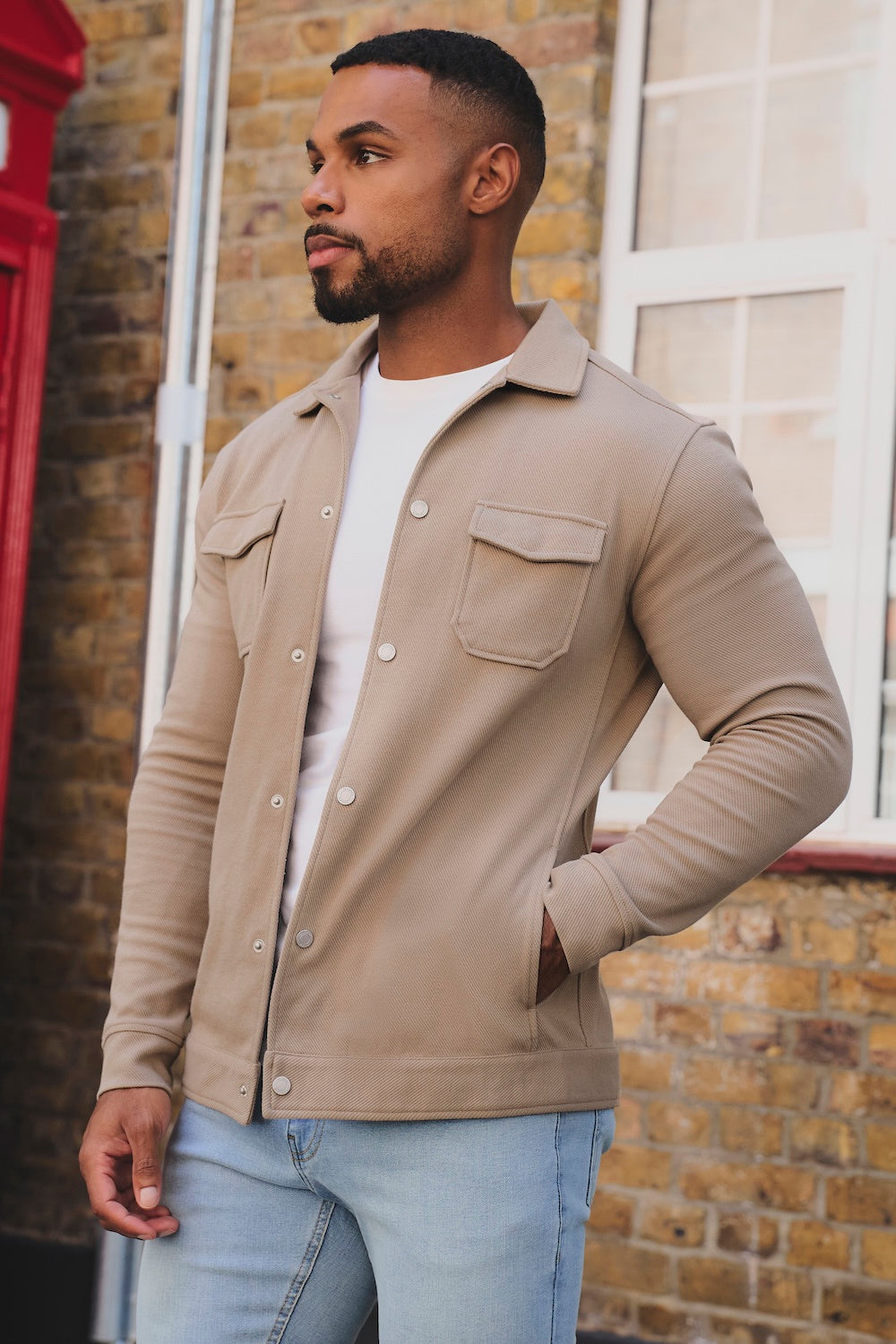 Twill Jersey Shacket in Dark Stone