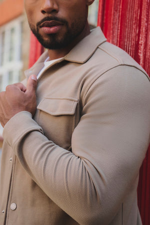 Twill Jersey Shacket in Dark Stone