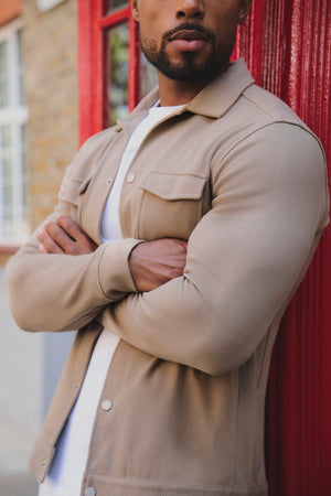 Twill Jersey Shacket in Dark Stone