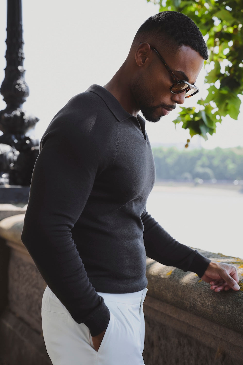 Pure Cotton Knitted Open Collar Polo Shirt in Chocolate