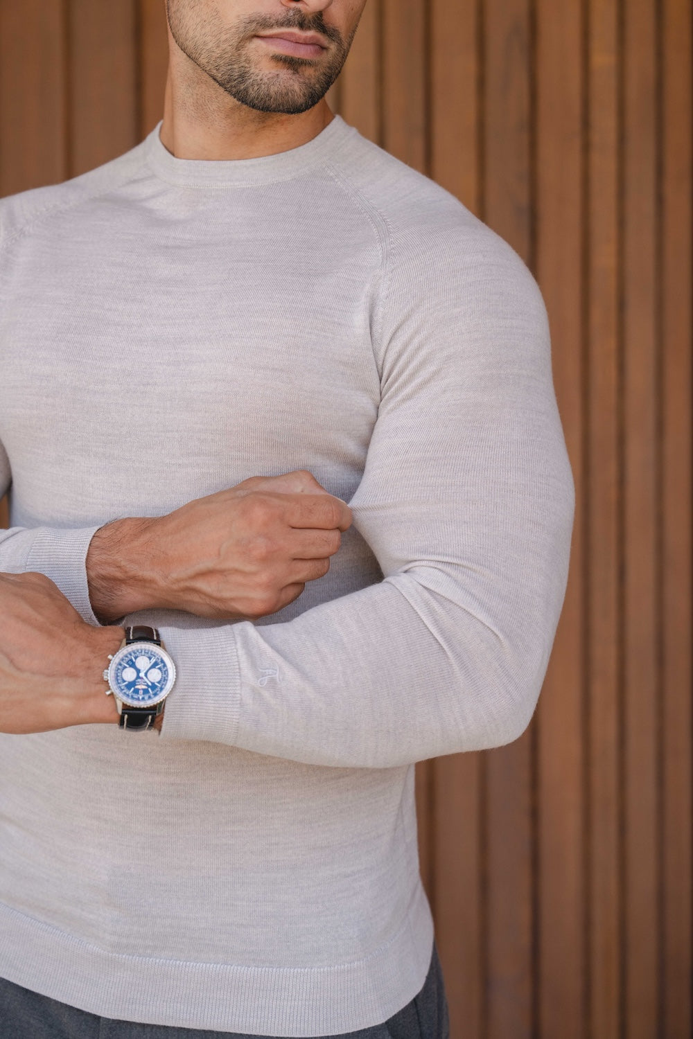 Extra Fine Merino Wool Crew Neck Jumper in Silver Grey Marl