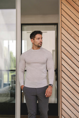 Extra Fine Merino Wool Crew Neck Jumper in Silver Grey Marl