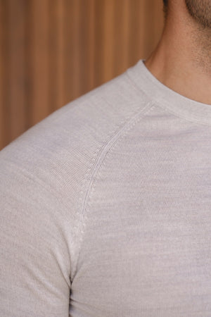 Extra Fine Merino Wool Crew Neck Jumper in Silver Grey Marl
