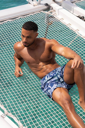 Printed Swim Short In Navy/Aqua Tropical Floral - TAILORED ATHLETE - ROW