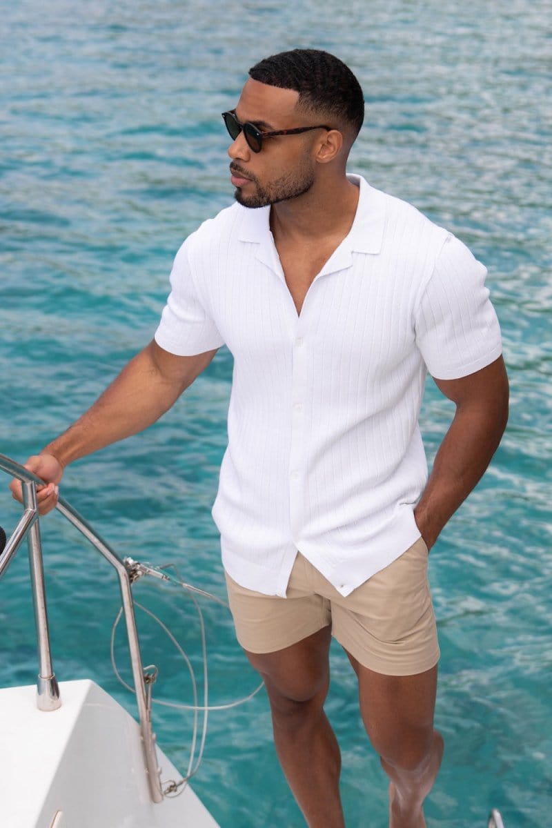 Ribbed Knitted Shirt in White - TAILORED ATHLETE - ROW