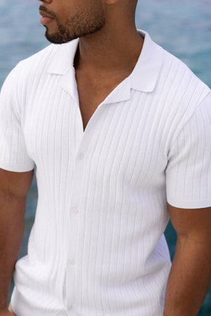 Ribbed Knitted Shirt in White - TAILORED ATHLETE - ROW