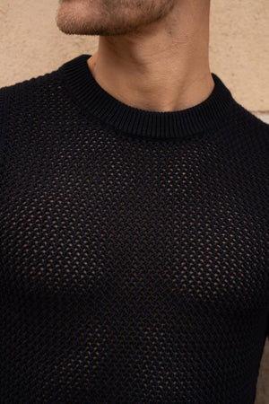 Crochet Knitted Vest in Black - TAILORED ATHLETE - ROW