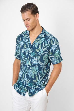 Printed Shirt in Multi Colour Tropical Floral - TAILORED ATHLETE - ROW