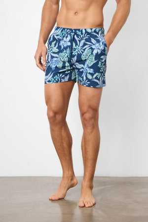 Printed Swim Short In Navy/Aqua Tropical Floral - TAILORED ATHLETE - ROW