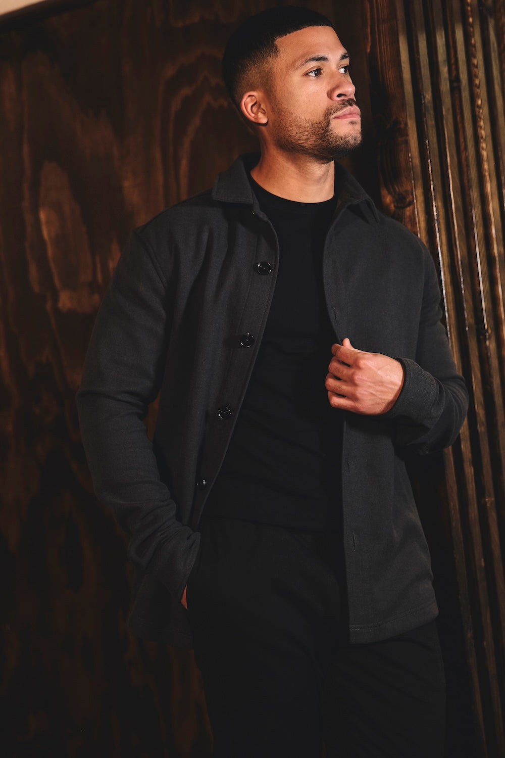 Melange Woven Shacket in Dark Charcoal