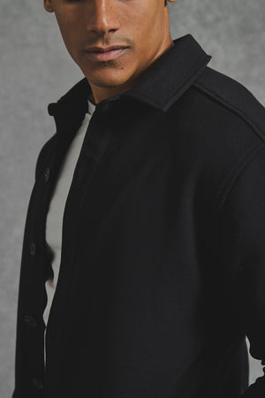 Melange Woven Shacket in Black