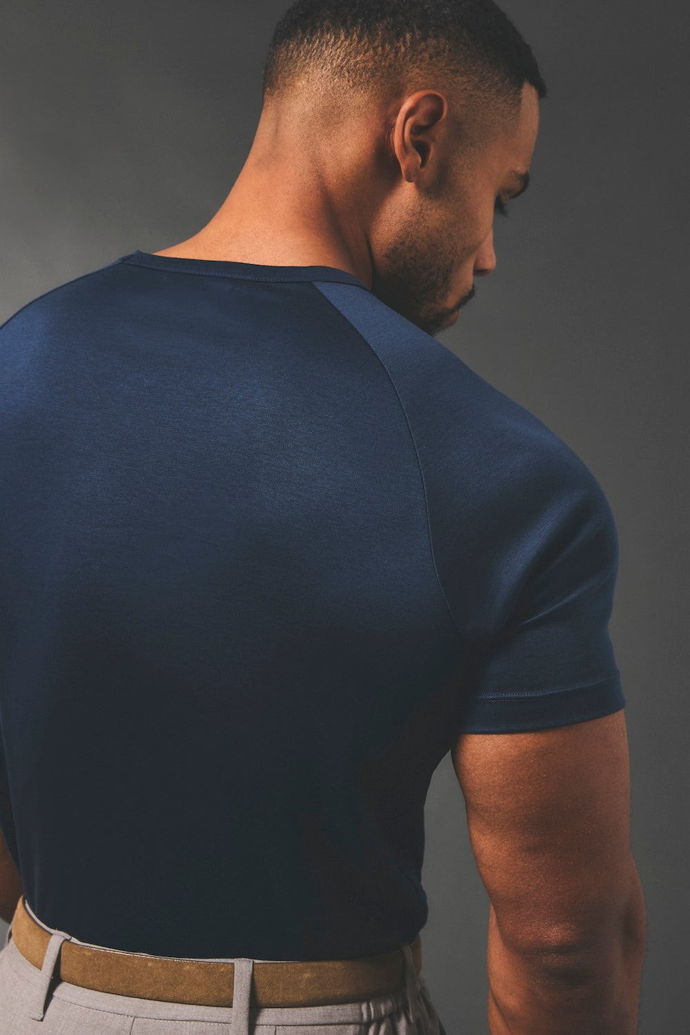 Mercerised Cotton T-Shirt in Navy