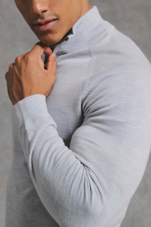 Extra Fine Merino Wool Half Zip Neck Jumper in Dove Grey