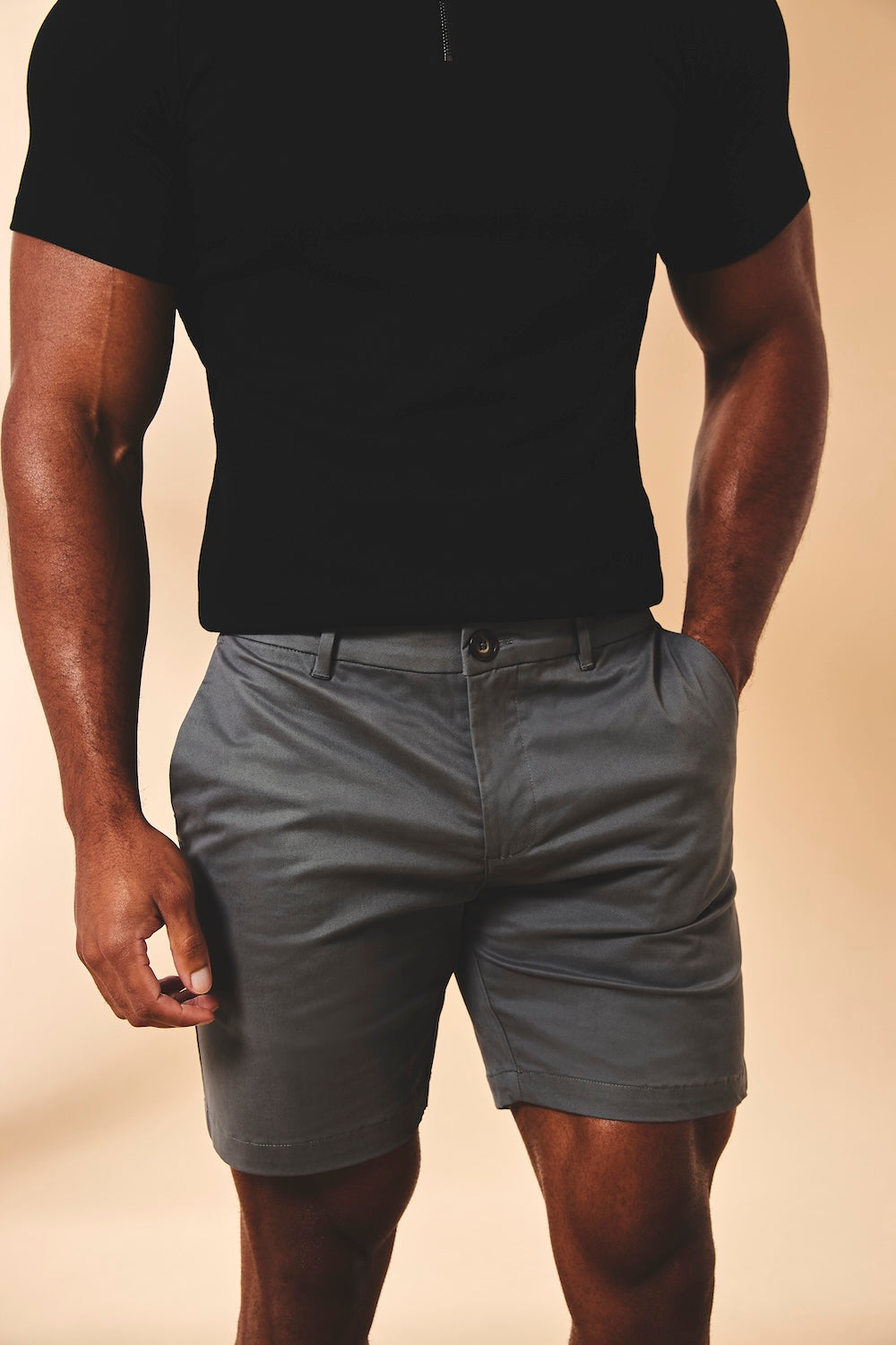 Muscle Fit Stretch Chino Shorts in Dark Pewter