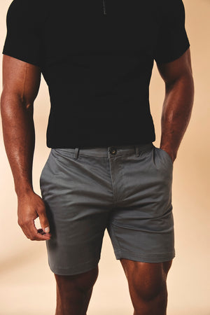 Muscle Fit Stretch Chino Shorts in Dark Pewter