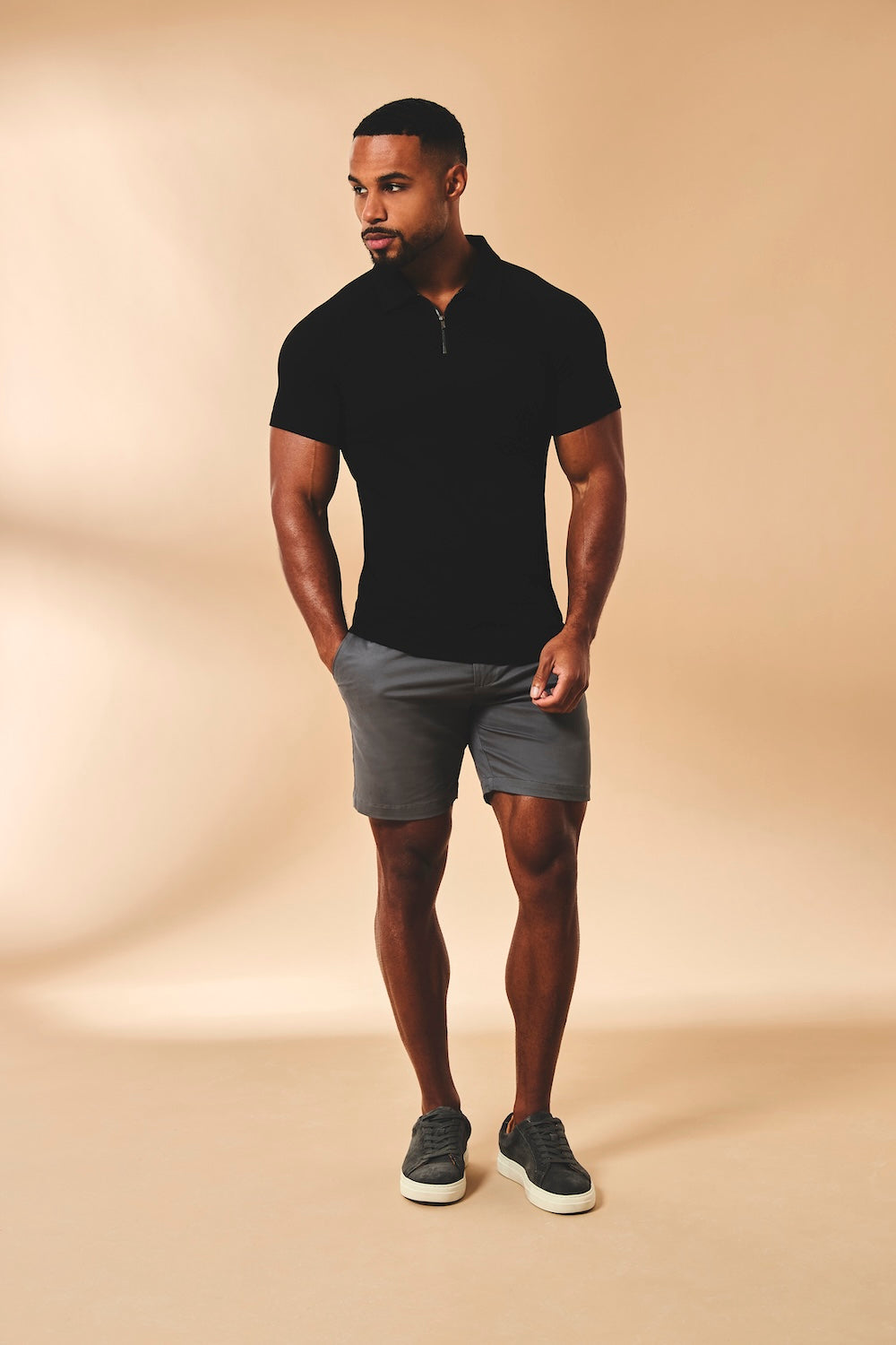 Muscle Fit Stretch Chino Shorts in Dark Pewter