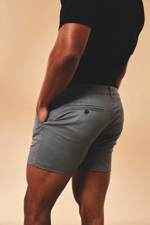 Muscle Fit Stretch Chino Shorts-Shorter Length in Dark Pewter