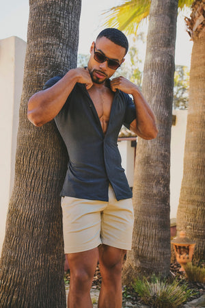 Muscle Fit Stretch Chino Shorts in Stone