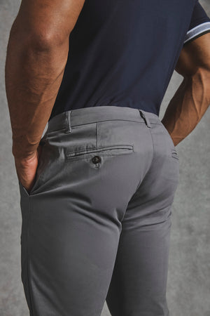 Muscle Fit Cotton Stretch Chino Trouser in Dark Grey