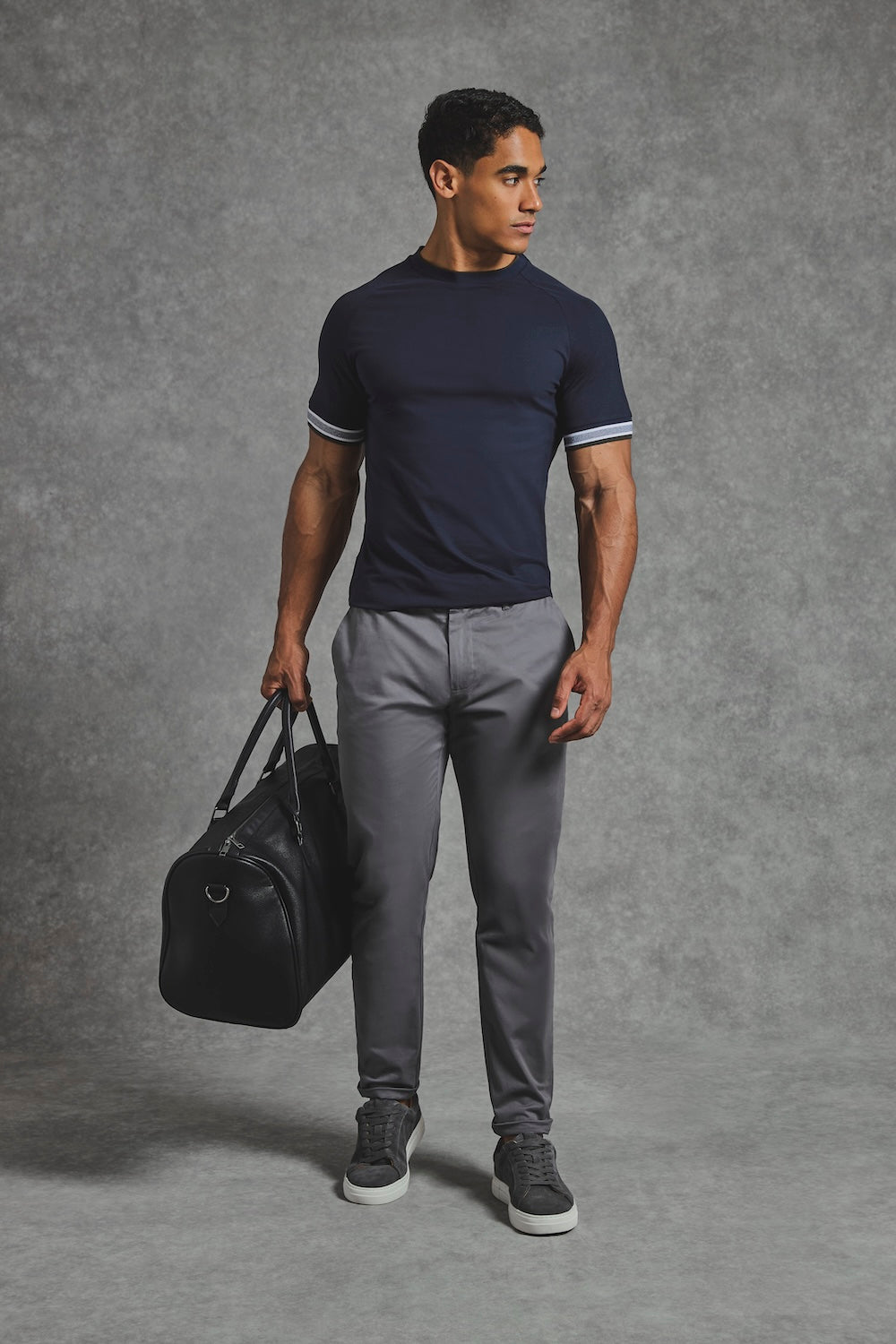 Muscle Fit Cotton Stretch Chino Trouser in Dark Grey