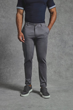 Muscle Fit Cotton Stretch Chino Trouser in Dark Grey