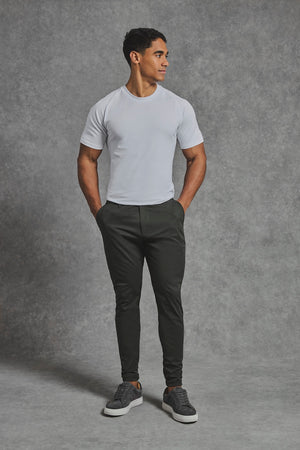 Muscle Fit Cotton Stretch Chino Trouser in Dark Khaki