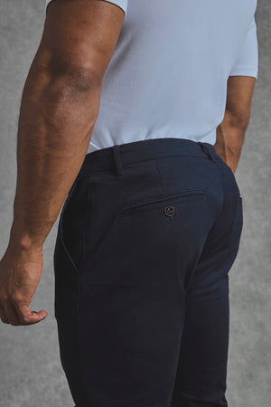 Muscle Fit Cotton Stretch Chino Trouser in Navy