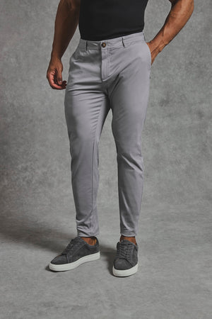 Muscle Fit Cotton Stretch Chino Trouser in Pale Grey