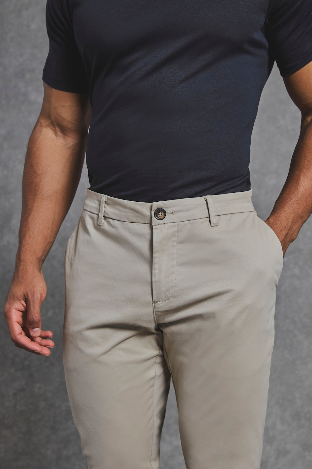 Muscle Fit Cotton Stretch Chino Trouser in Stone