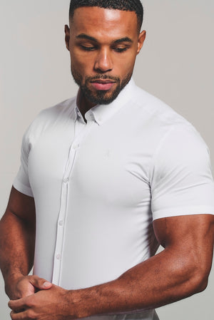 Muscle Fit Short Sleeve Signature Shirt in White