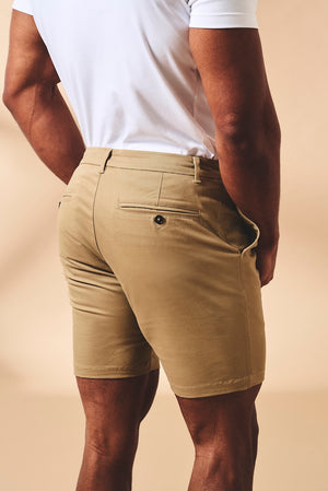 Muscle Fit Stretch Chino Shorts in Dark Sand