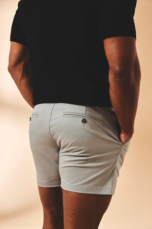 Muscle Fit Stretch Chino Shorts - Shorter Length in Pale Grey