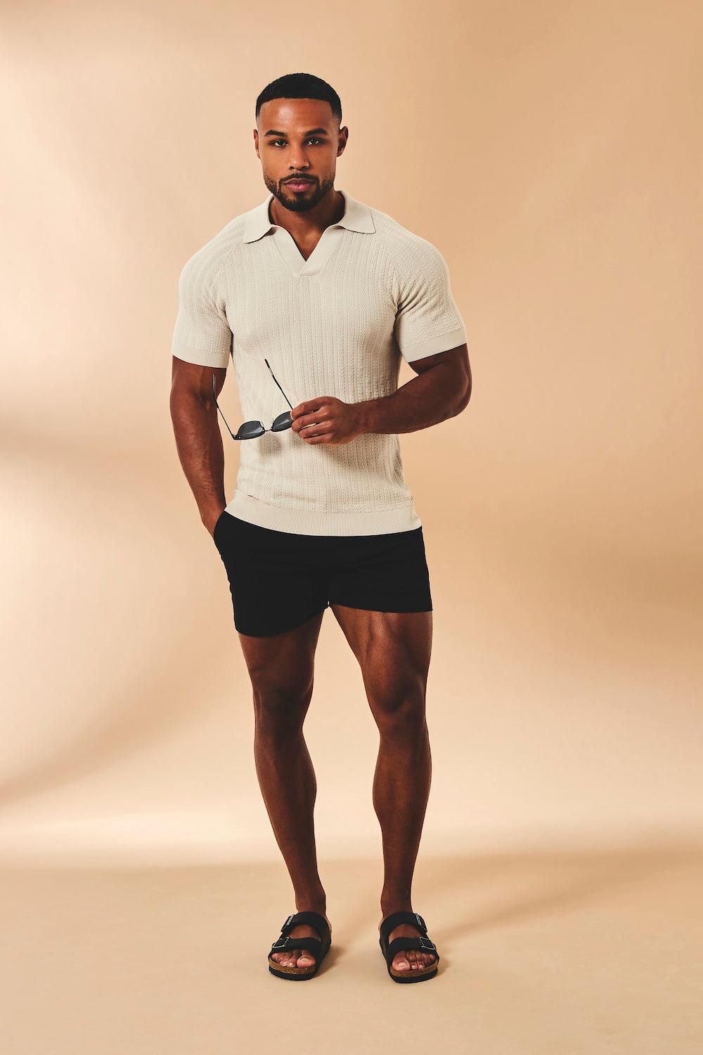 Muscle Fit Stretch Chino Shorts - Shorter Length in Black