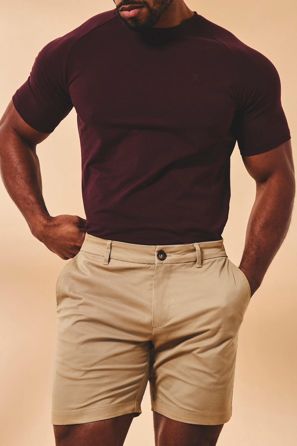 Muscle Fit Stretch Chino Shorts in Stone