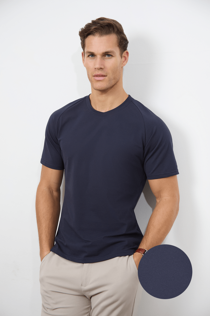 Textured Jersey T-Shirt in Navy - TAILORED ATHLETE - ROW
