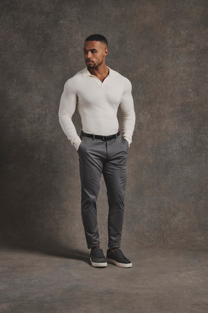 Open Collar Knitted Polo Shirt in Winter White