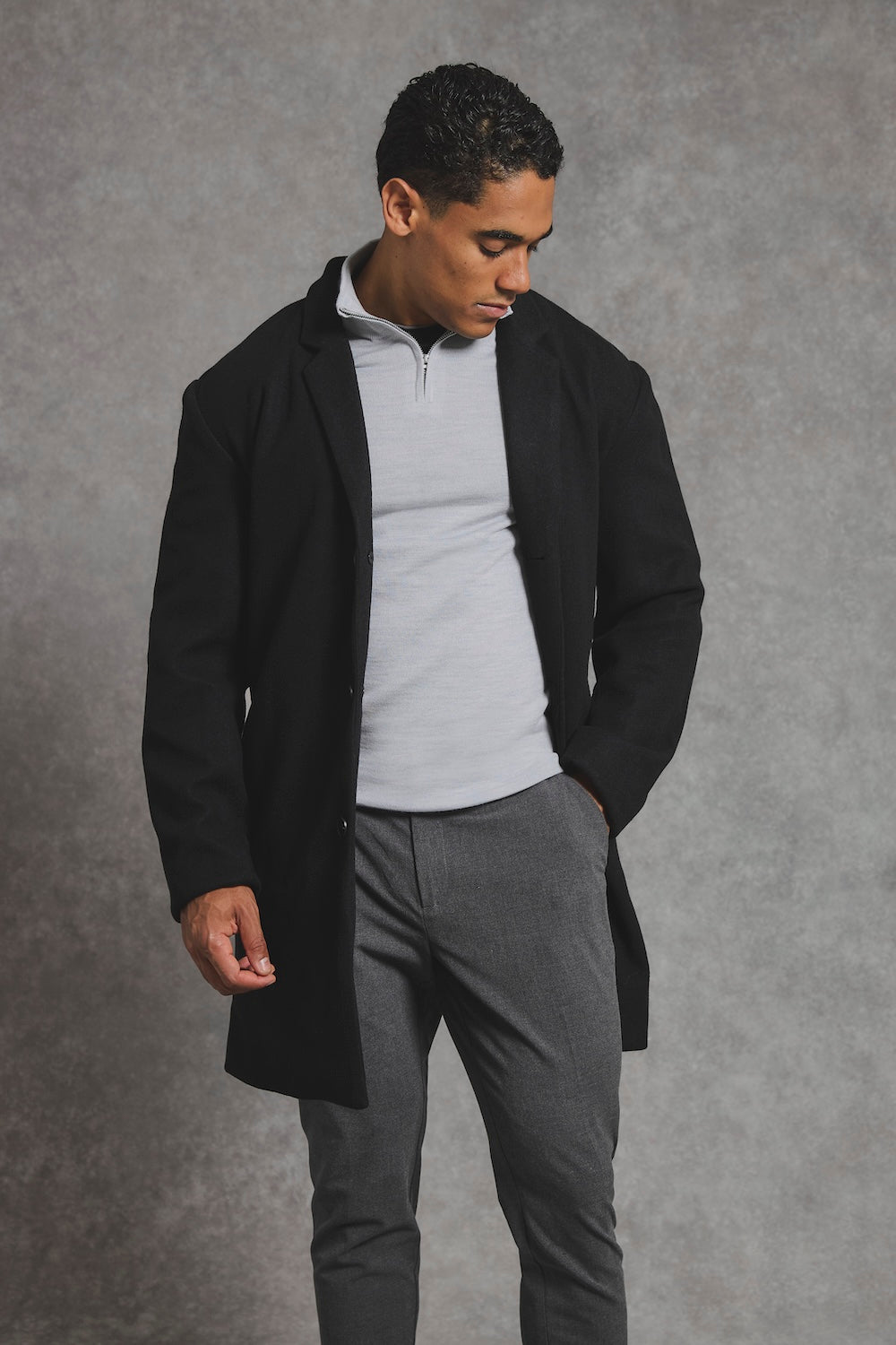 Single Breasted Overcoat in Black