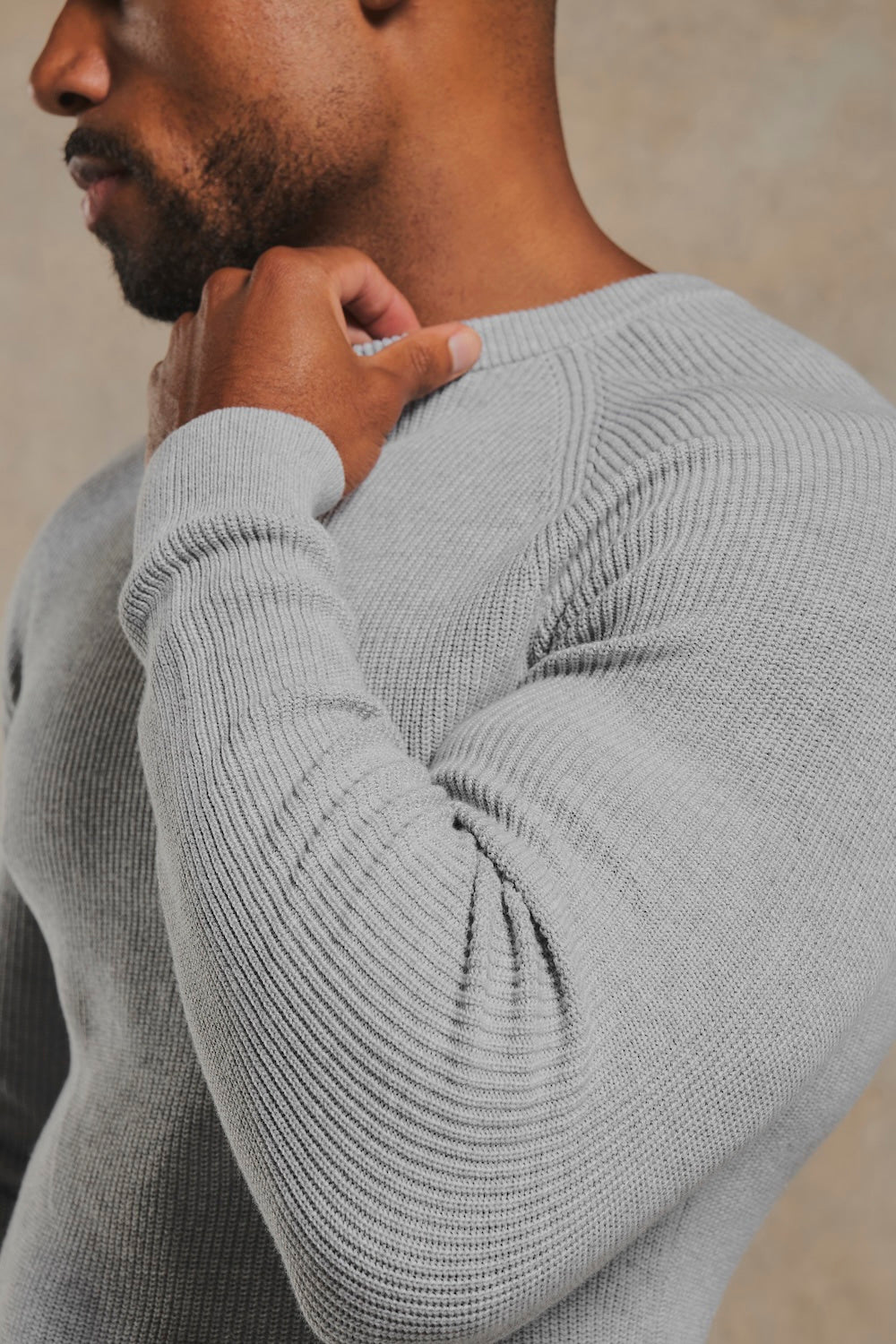 Pure Cotton Knitted Textured Crew Neck Jumper in Soft Grey Marl