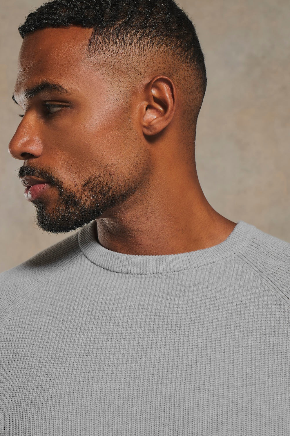 Pure Cotton Knitted Textured Crew Neck Jumper in Soft Grey Marl