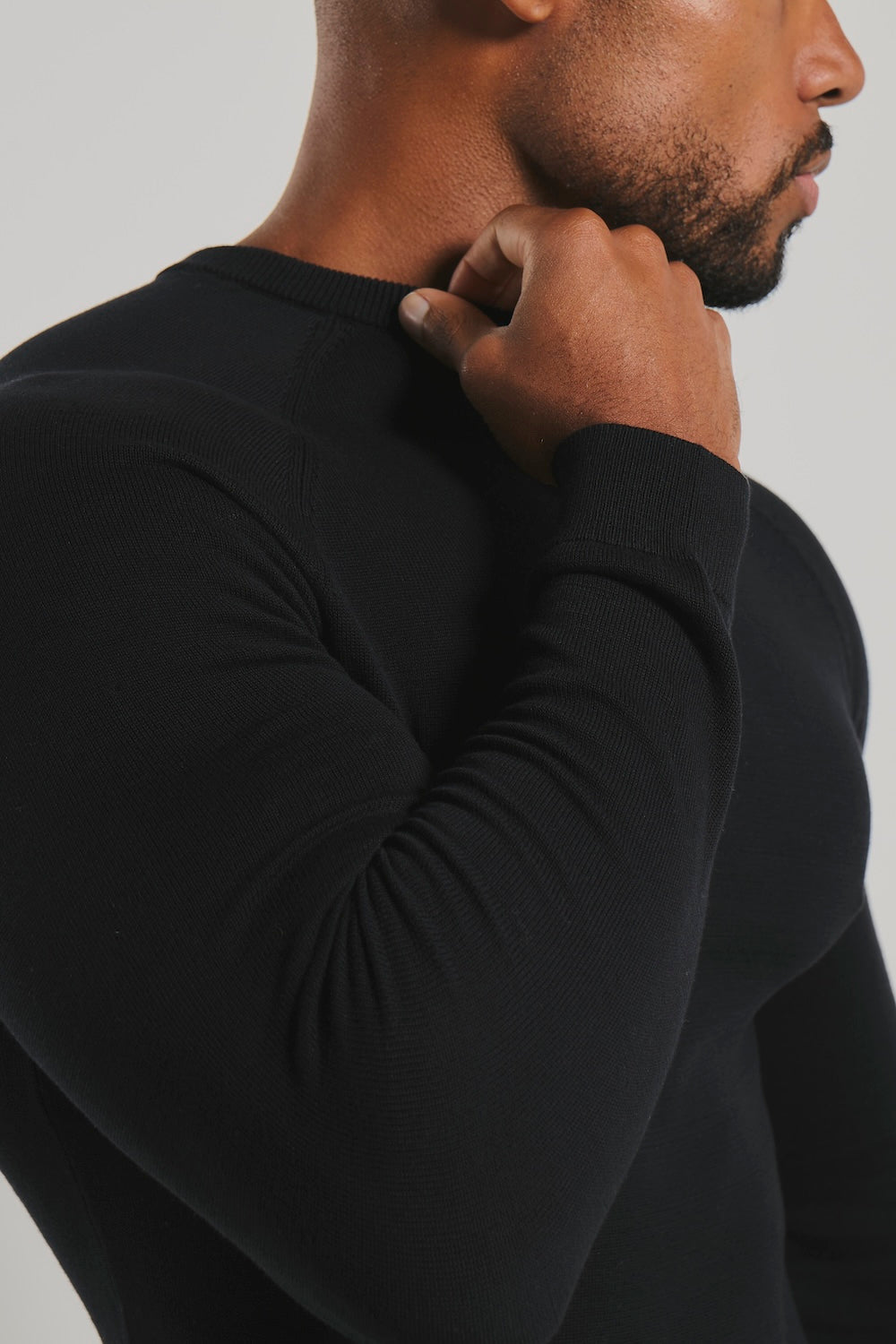 Pure Cotton Knitted Crew Neck Jumper in Black