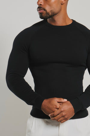 Pure Cotton Knitted Crew Neck Jumper in Black