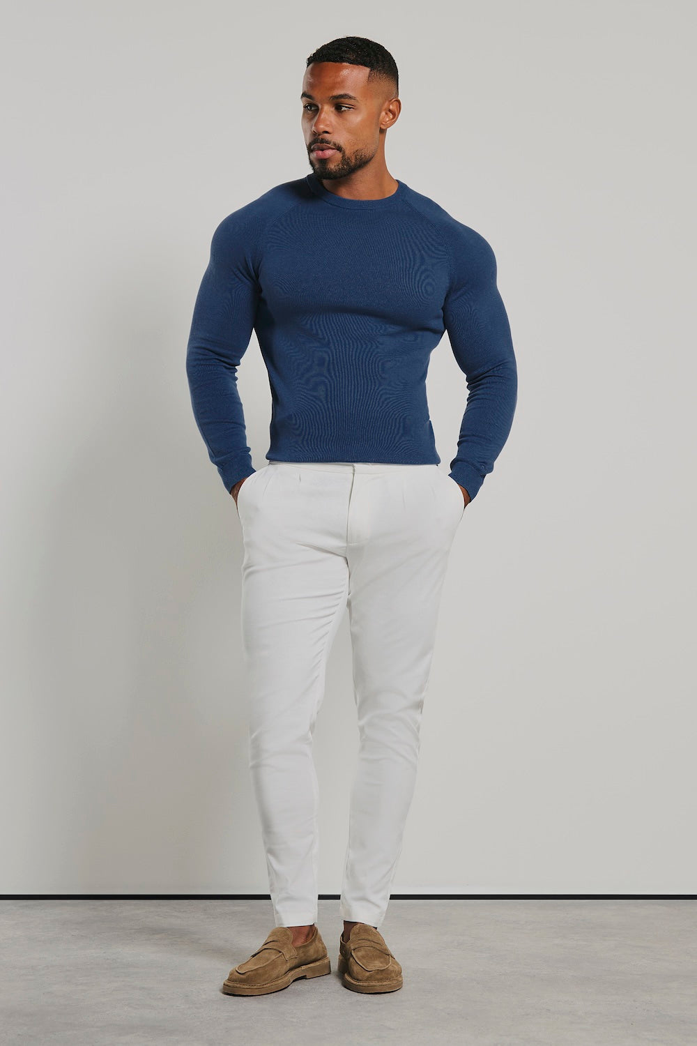 Pure Cotton Knitted Crew Neck Jumper in Airforce