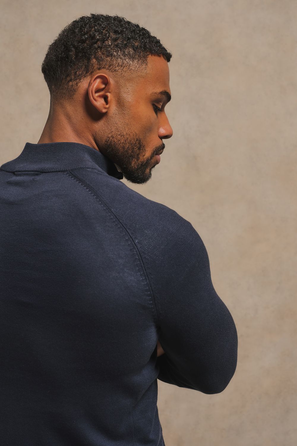 Pure Cotton Knitted Half Zip Neck Jumper in Navy