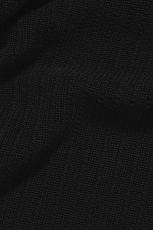 Textured Knitted Open Collar Polo Shirt in Black