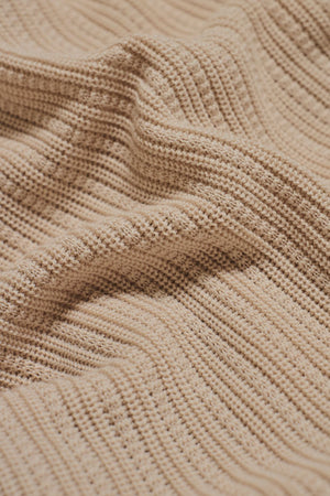 Textured Knitted Open Collar Polo Shirt in Ecru